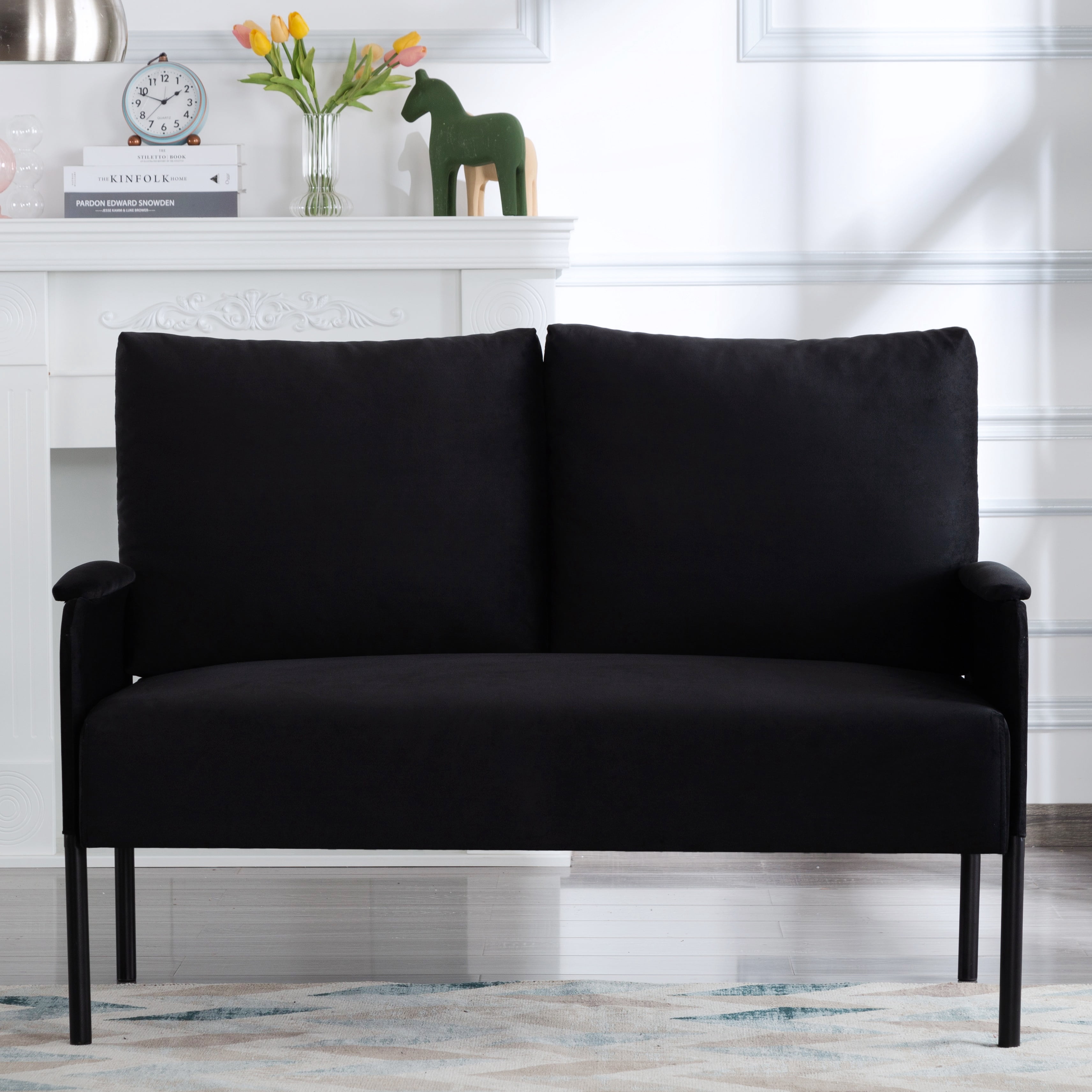 46" Modern Small Loveseat Sofa Couch for Small Spaces,Upholstered 2-Seater Love Seats with Iron Legs for Apartment, Bedroom, Dorm, Office,Black
