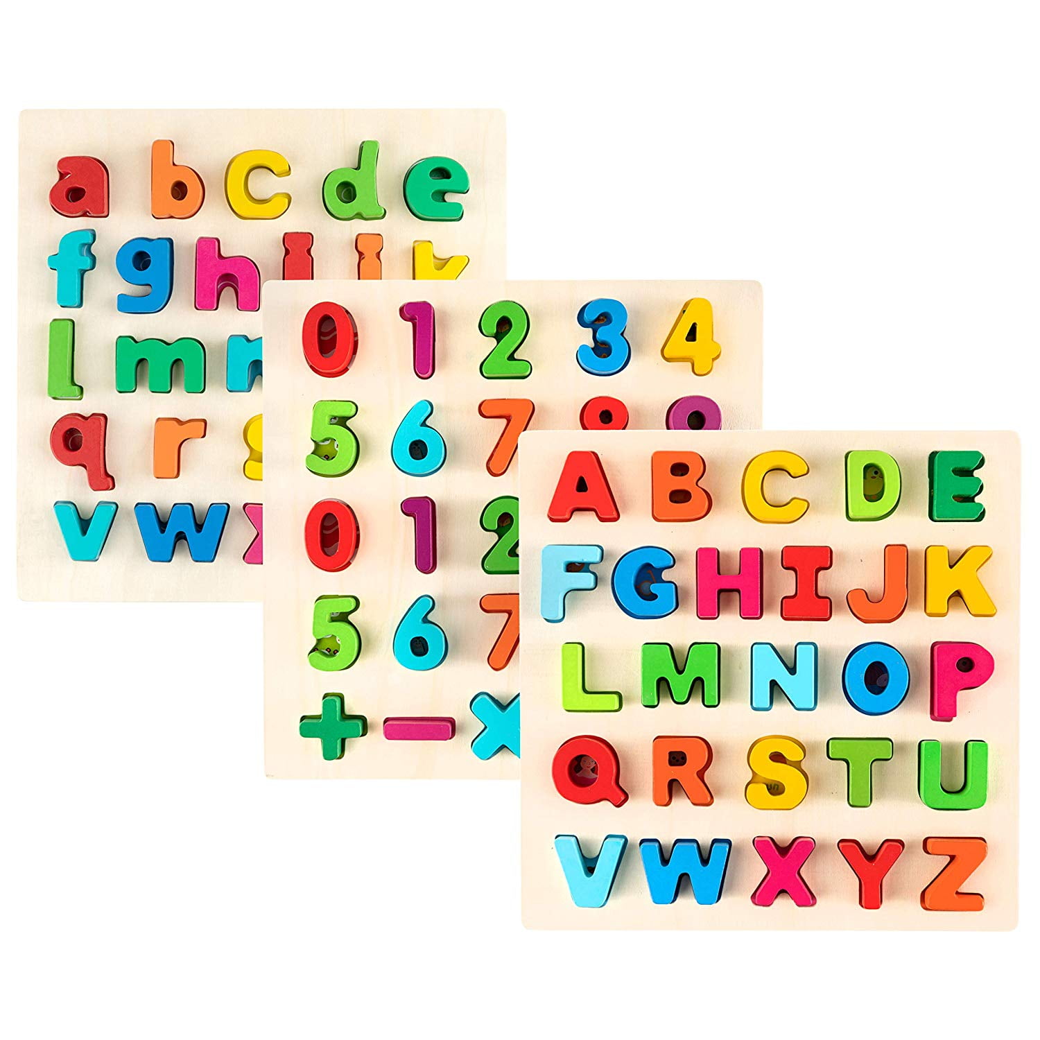 Letters Numbers Engraved Tracing Wooden Tiles Learning Game Educational Kids Toy 