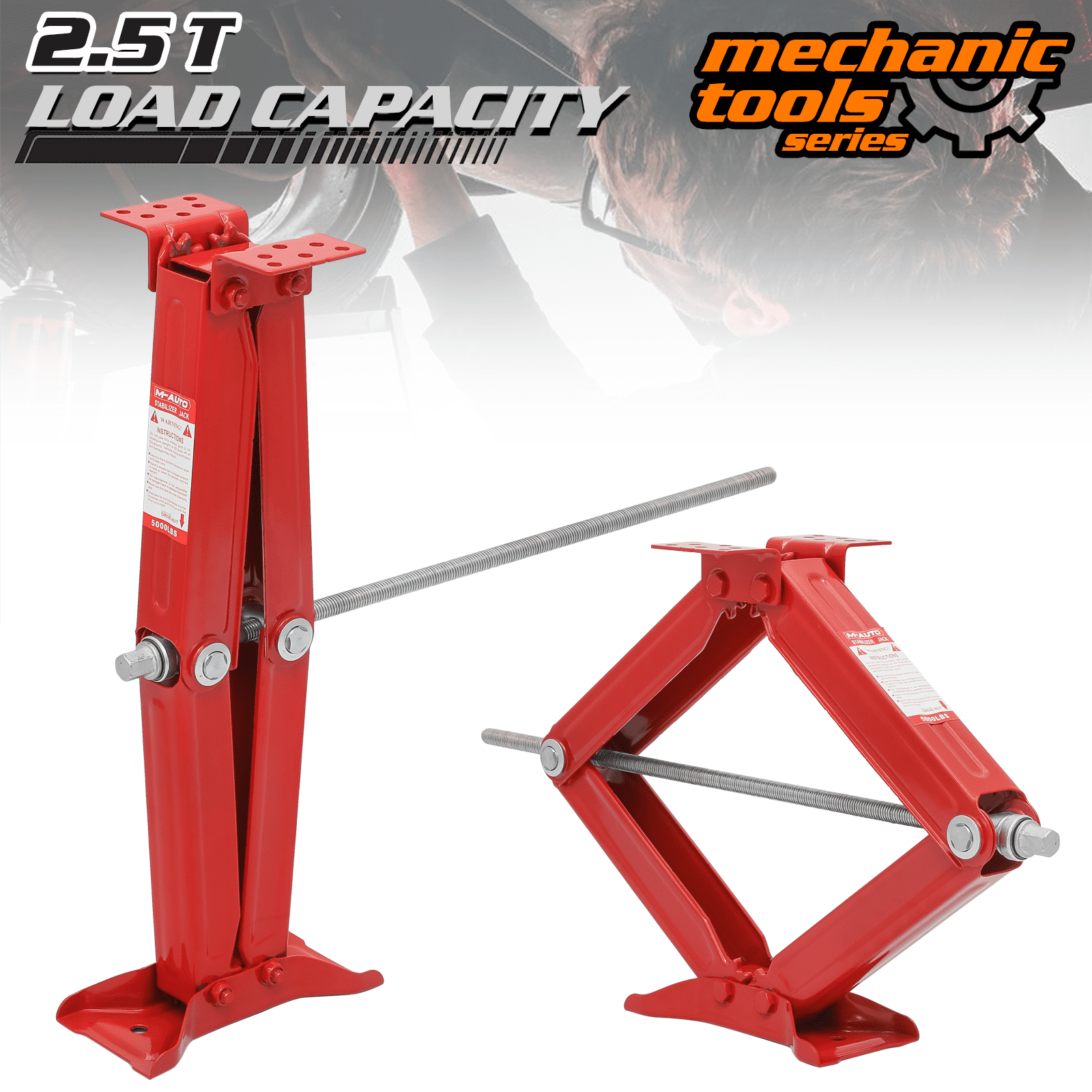 M-AUTO Set of 4 Scissor Jack, 2.5 Ton 5000lbs Heavy Duty Car Jack Tire Repair Tools Kit, RV Trailer Stabilizer Leveling Scissor Jacks with Handle, Red