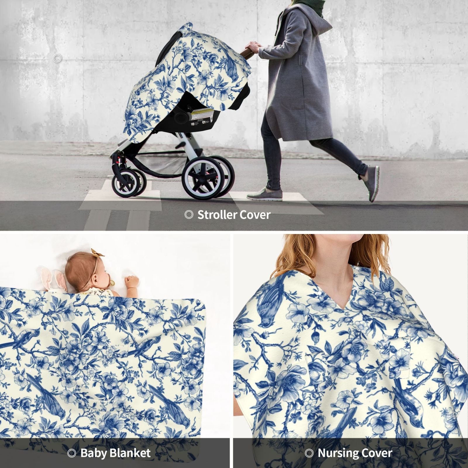 Car Seat Cover Baby - Vintage Floral Birds Breathable Infant Car Seat Cover for Baby Carseat, Lightweight Comfort Baby Essentials Must Haves Newborn Stuff for Girl Boy