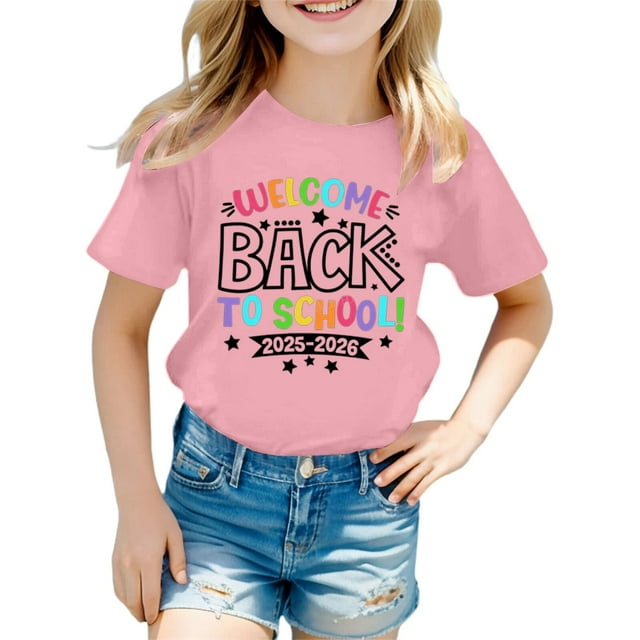 T-shirt à Manches Courtes d'Été pour Filles Col Rond Décontracté pour Enfants Tenue Scolaire Confortable pour Tous les Jours