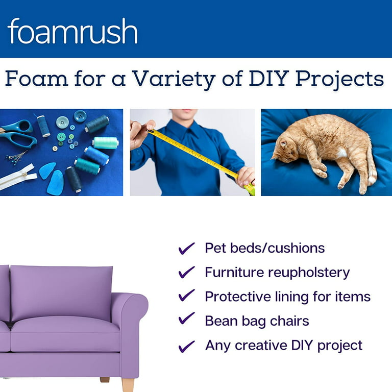 Foamma 6 x 24 x 24 High Density Upholstery Foam Padding, Thick-Custom Pillow, Chair, and Couch Cushion Replacement Foam, Craft Foam Upholstery