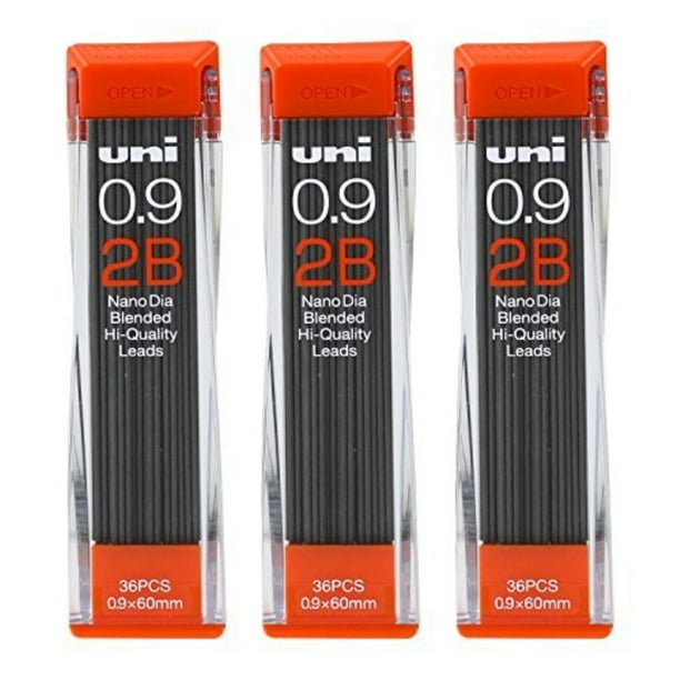 uniball nano lead mechanical pencil lead refills, 0.9mm, 2b, black