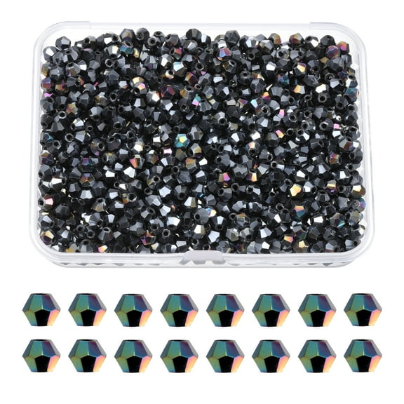Uxcell 1000pcs 4mm Bicone Glass Crystal Beads, Faceted Beads with Box Black AB