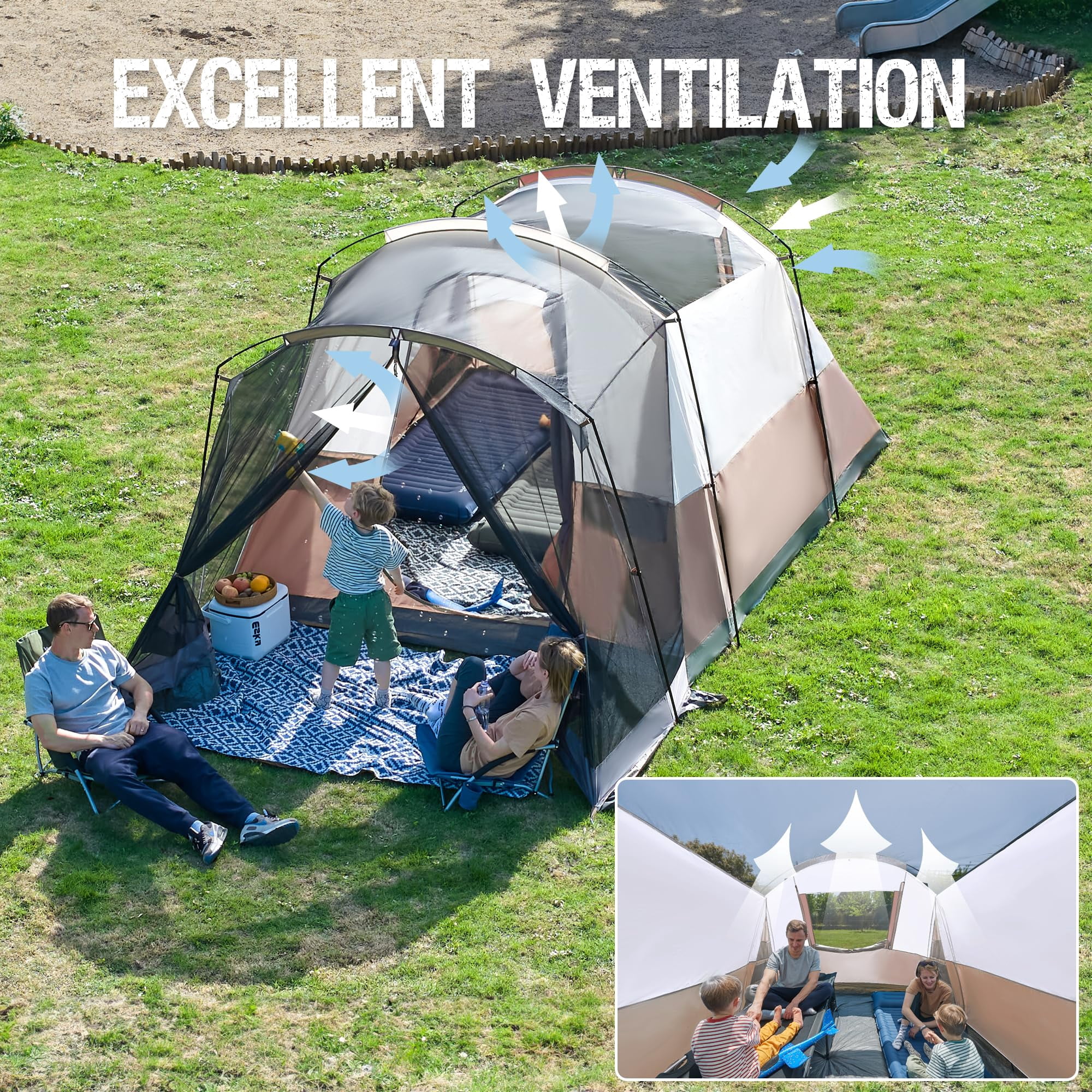 PORTAL Family Camping Tent for 6/8/10 People with Screen Room Water Resistant Rainfly Ideal for Outdoor Camping Parties