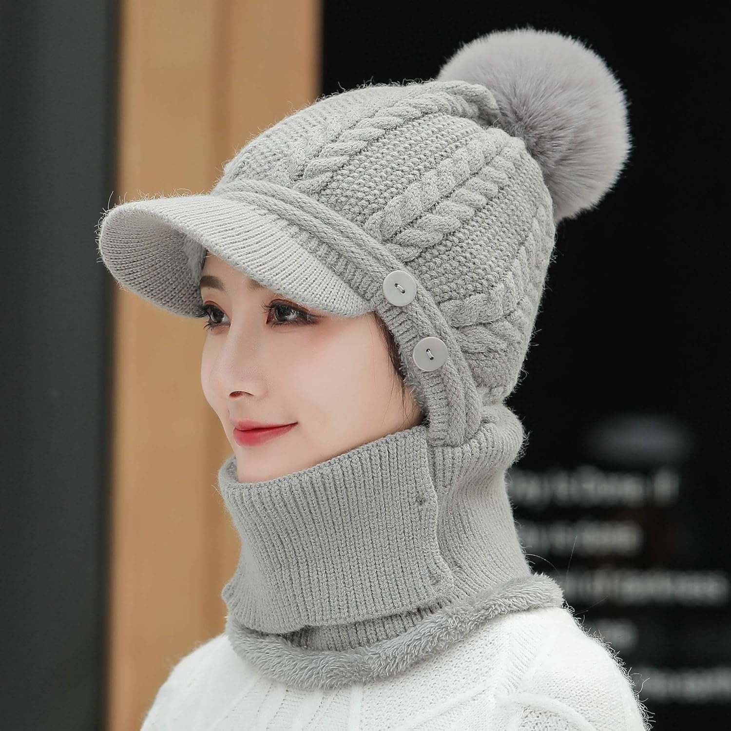 Zhengup Women Winter One Piece Beanie Hat Slouchy Fleece Balaclavas Face Mask Neck Scarf Set Earmuff Ski Snow Knit Hats