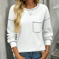 thumbnail image 6 of Women's Stripe Brushed Solid Color Round Neck Pocket Casual Loose T-shirt Long Sleeved Round Neck Top Cheap, 6 of 7