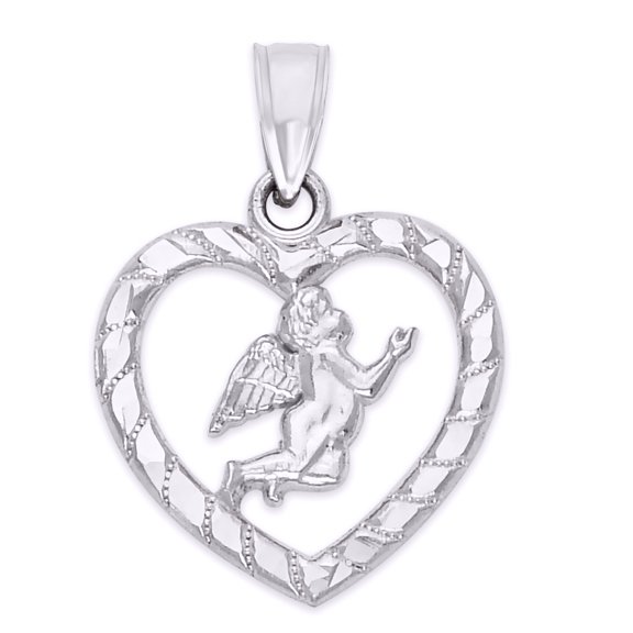 925 Sterling Silver Angel in a Heart Pendant - Religious Jewelry Gifts for Women - Golden Fire