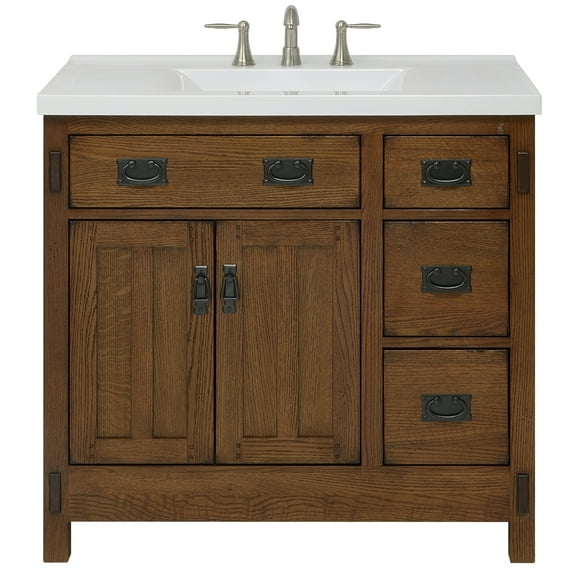 Sagehill Designs American Craftsman 36" Bathroom Vanity Base, Rustic Oak Finish