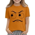 thumbnail image 5 of Blusas y camisas de manga corta con cuello redondo para niños y niñas, color liso, con estampado de expresión linda, manga corta, holgadas y cómodas, blusa para niña, 5 of 5