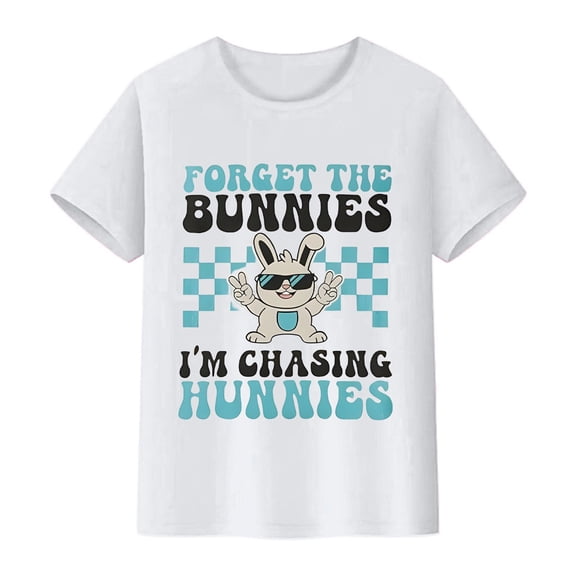 KHONTS Kids Toddler Boys Girls Easter Shirt Short Sleeve Forget the Bunnies I'm Hunnies Funny T-Shirt Tops,Size 2-13 Years White 160