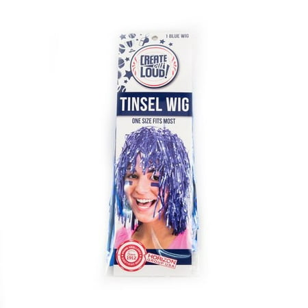 Create Out Loud Blue Tinsel Hair Wig, 1 Each