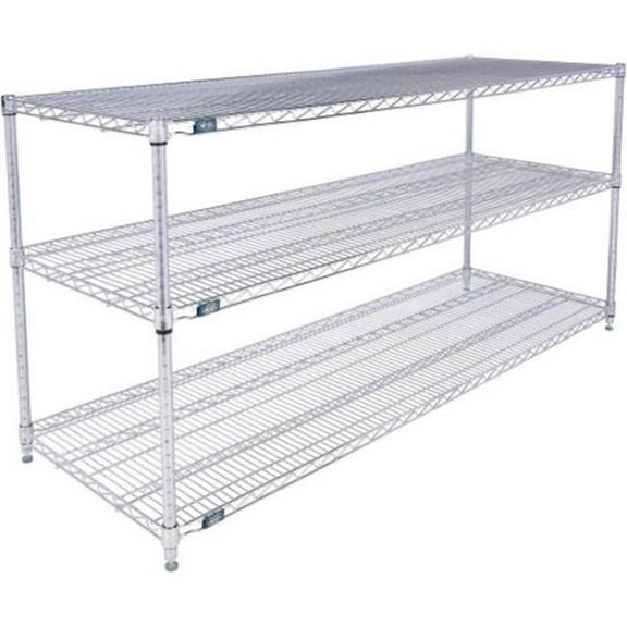 Global Industrial 12723C3 Nexel 3 Shelf Chrome Wire Shelving Unit Starter, Chrome - 72 x 12 x 34 in.