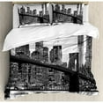 thumbnail image 3 of Ambesonne Modern Brooklyn Bridge Sunset with Manhattan American New York City Famous Town Image Duvet Cover Set, 3 of 3