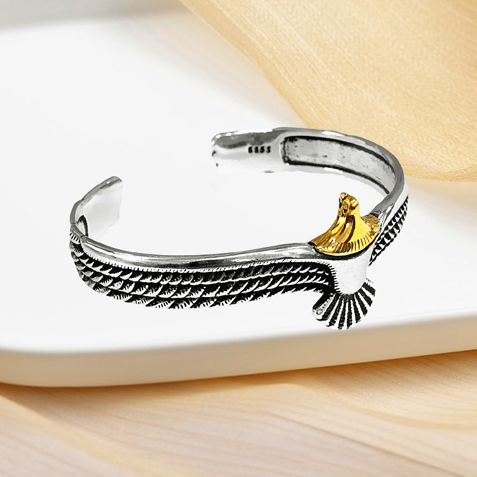 Riapawel Eagle Cuff Bracelet-Sole Memory Thai Silver Retro Eagle Feather  Wings, Bangle Pagan Jewelry Bracelets
