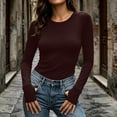 thumbnail image 2 of Solid Color Shirts For Women Women's Long-Sleeve Crew Neck Base Layer Top With Thumbholes Stretchy Fabric Wine L, 2 of 9