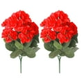 thumbnail image 2 of Spencer 2 Bouquet Artificial Geraniums Silk Flowers Leaf Faux Plants for Home Office Party Festival Garden Decor (Red), 2 of 11