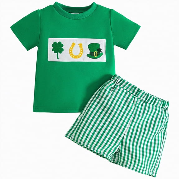 Leey-World Toddler Baby Boy St Patricks Day Outfit Short Sleeve Lucky Clover Print Shirt Shorts Set Summer Clothes 2Pcs|Green,6-12 Months