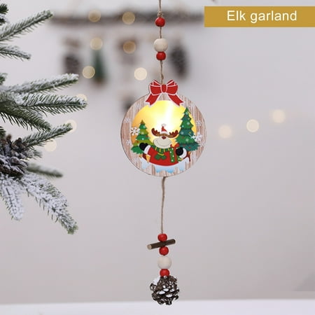 

Pianpianzi Small Hanging Decorations Mini Chandelier for Car Mirror Garland Holder Christmas Luminous Pendant Decoration Ornaments Creative Star Bow Wooden Window Door Home Decor