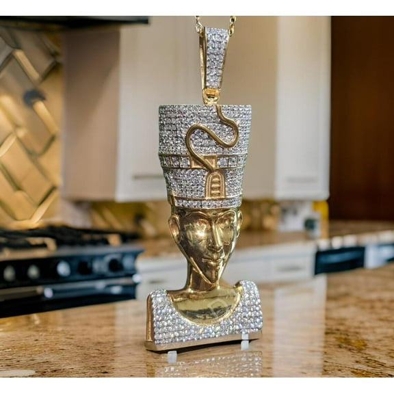 Aishvi Jewels Queen Ancient Egyptian Pendant Simulated Diamond 14K Yellow Gold Finish 925 Sterling Silver , Hip Hop Pendant, Gift For Special Occasion
