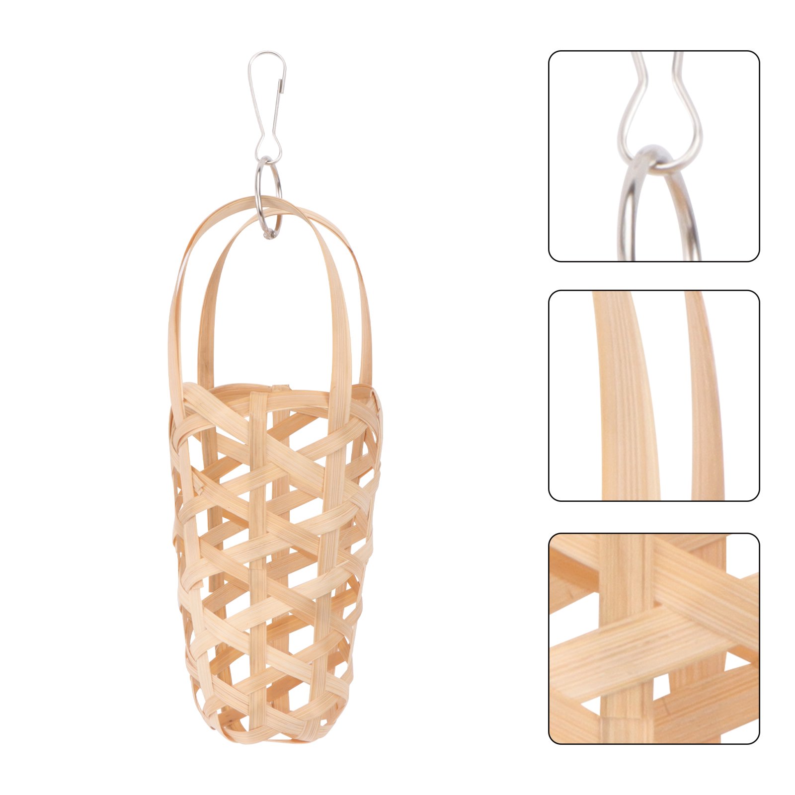 HONMEET 1Pc Parrot Foraging Basket Light Brown with Hook Practical Pet Birds Feeding Accessory
