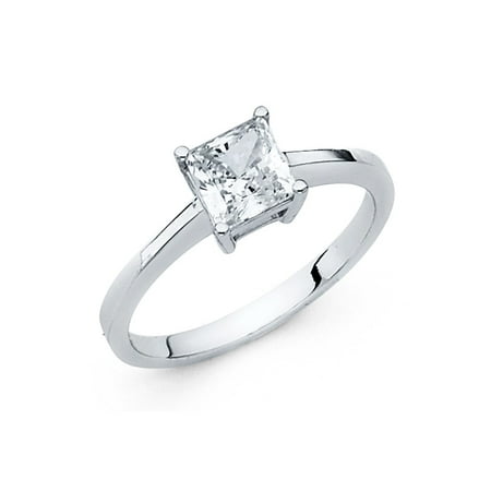 14k Solid White Gold Traditional Princess Cut Solitaire Cubic 14k Solid White Gold Traditional Princess Cut Solitaire Cubic Zirconia Engagement Ring Size 5