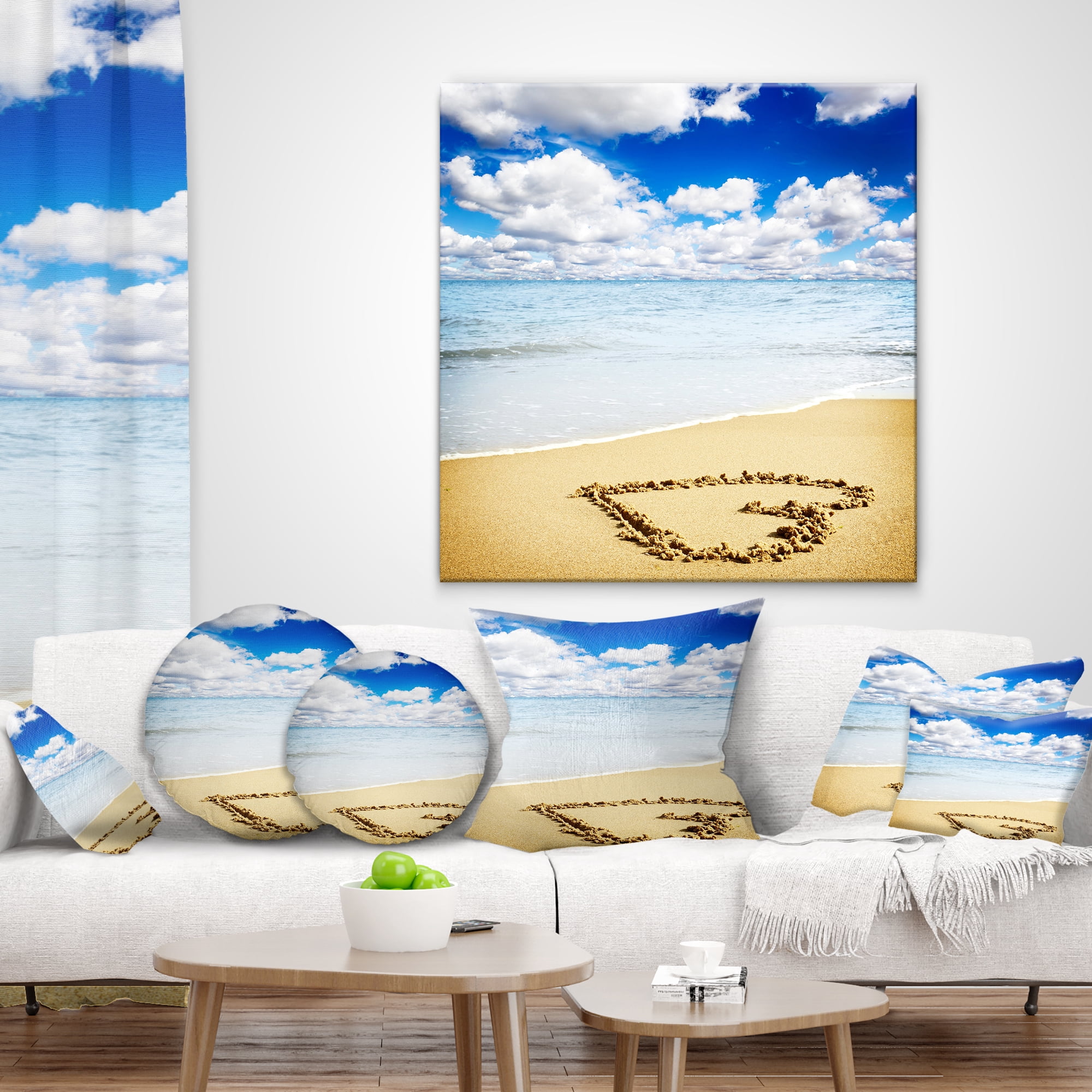 Designart 18" x 18" Multi-color Sea Shore Polyester Throw Pillow