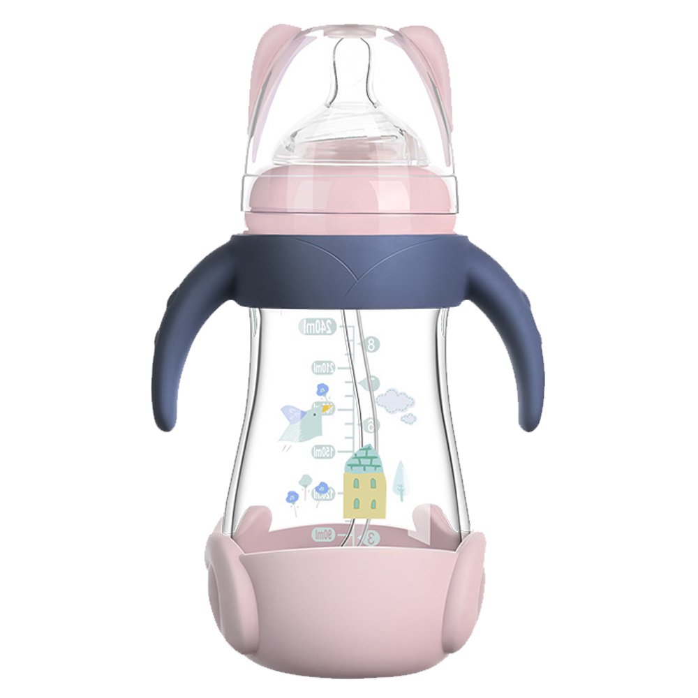 Glass Baby Bottle, Sippy Spout, Straw Cup | Silicone Nipple, Removable Handle | Baby Gift