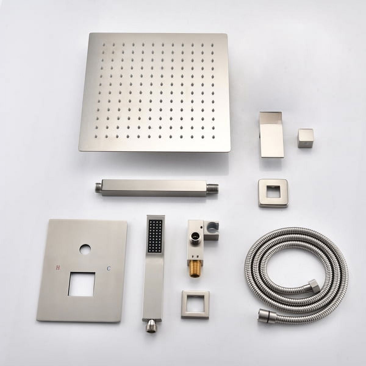 16" Ceiling-Mounted Shower System – Brushed Nickel Stainless Steel Rainfall Shower Head & Handheld Sprayer, Brass Combo with Air-In Tech for Low Pressure