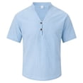 thumbnail image 5 of Men's Summer Linen Cotton Short Sleeve Crewneck Loose Fit Casual Shirt Tops T-Shirt Solid Color Breathable Blouse Beach Vacation Hiking Outfits Modern Fashion Essential Gift, 5 of 5
