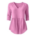 thumbnail image 6 of Yrmaups Loose Fit 3/4 Sleeve Peplum Top for Women, Casual V Neck Ruffle Blouse, Soft Stretch Tunic for Vacation Office Travel Everyday Outfit, Pink M, 6 of 6