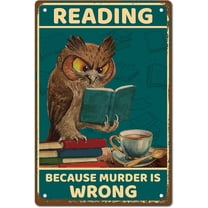 1pc Owl Metal Tin Sign Reading Because Murder is Wrong Metal Poster Vintage Retro Art Mural Hanging Iron Painting Plaque Funny Animals for Home Kitchen Bathroom Wall Art Decor 8 x 12 Inch
