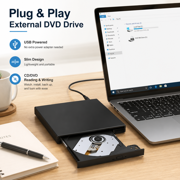 Yuege External DVD Drive ,External USB Drive DVD Drive,External DVD Drive,Black