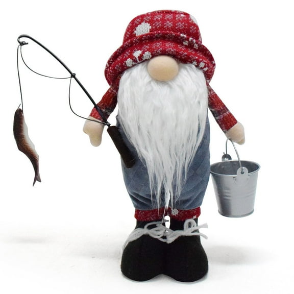Holiday Gnome Christmas Gnome Decorations, Handmade Fishing Tomte Santa Figurine for Holiday Home Ornaments, 6x11in