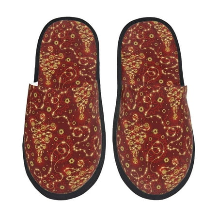 Balery Christmas Tree On A Red Background Slient Indoor Furry Fleece Comfort House Shoes Soft Non-Slip Home Shoes Cotton slippers House Slippers-- Medium