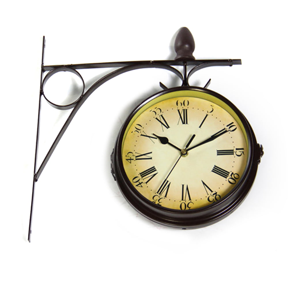 Flower6BR Details about   Antique Art Design Double Sided Wall Clock Station Clock Home Decor