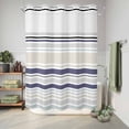 thumbnail image 6 of No Hook Shower Curtain, Beige Stripe Shower Curtains for Bathroom with See Through Top Window, Modern Abstract Art Navy Blue Striped Rustic Waterproof & Washable Bath Curtain Stall 48"x72", 6 of 9