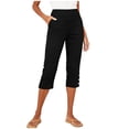 thumbnail image 5 of Yertdoel Capri Pants for Women Elastic Waist Button Split Hem Solid Color Workout Capris with Pockets Daily Cozy Casual Lightweight Capri Pants, 5 of 10