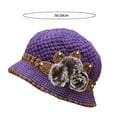 thumbnail image 6 of Opolski Patchwork Color Round Dome Short Brim Bucket Hat Old People Winter Elegant Flower Decor Knitted Hat Purple, 6 of 8
