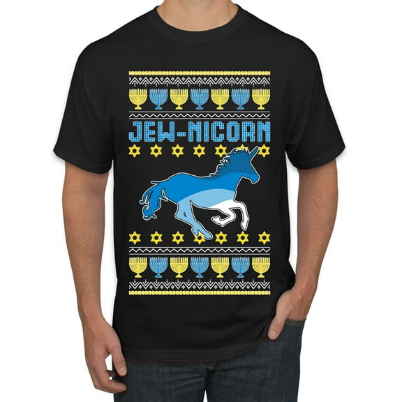Wild Bobby Jewnicorn Jewish Unicorn Funny Hanukkah Men T-Shirt, Black, Small