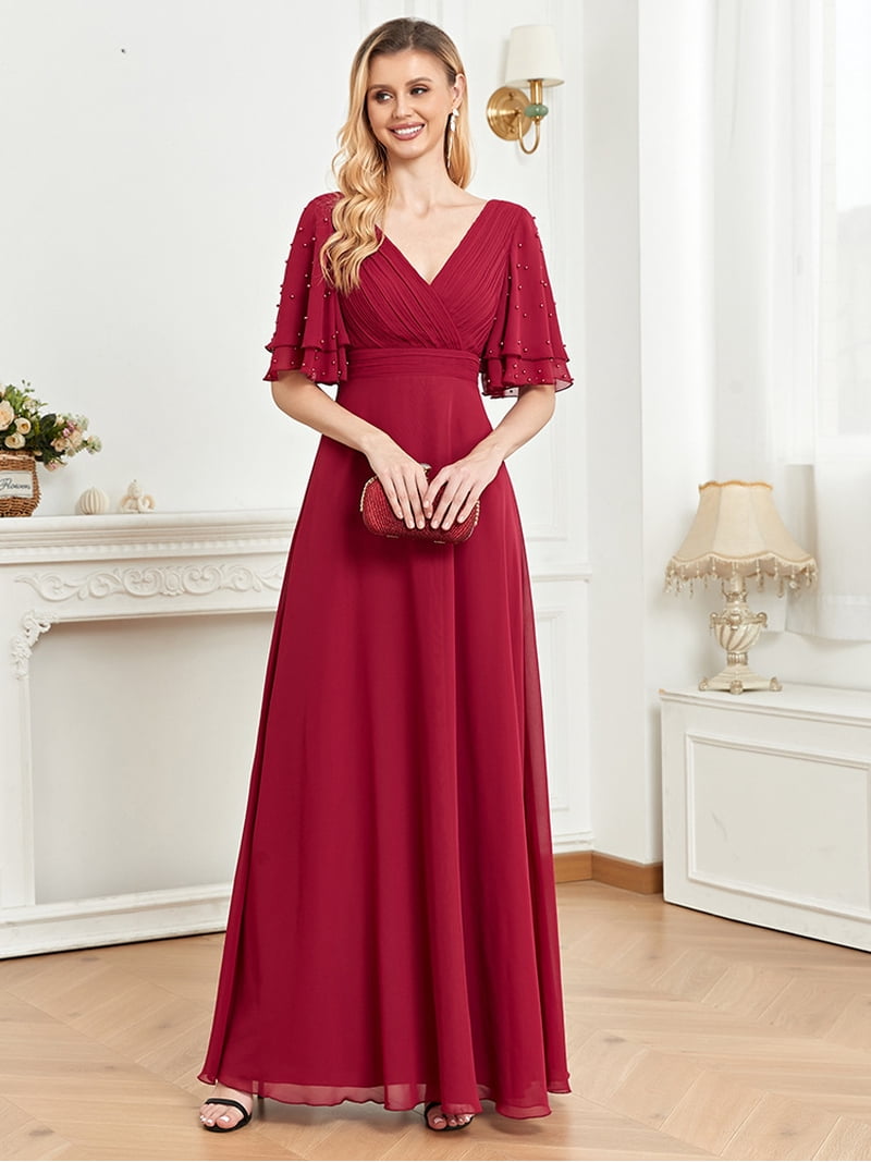 wine bridesmaid dresses with sleeves Wine Velvet Long Sleeve V-neck Elegant A-line Bridesmaid Evening Dress