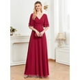 thumbnail image 2 of Wedding Dress Wedding Guest Dresses for Women Party Dress Women's Evening Dress Flared Sleeve Chiffon A-line Dress V-neck Wine Bridesmaid Dress, 2 of 6