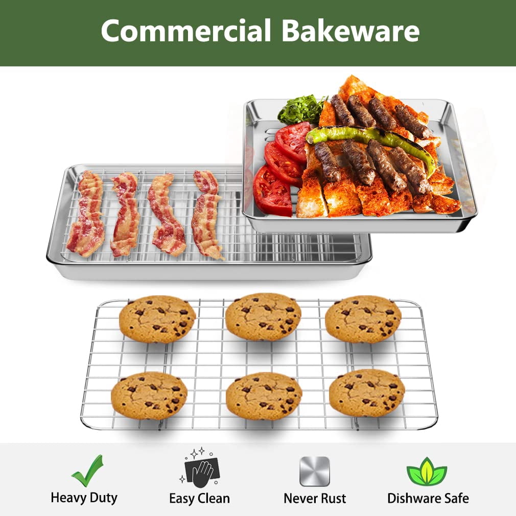 9" X 7" X 1" Stainless Steel Cookie Sheet and Wire Rack Bakeware Set