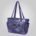 thumbnail image 2 of Quilted Tote Bag Large Capacity Multi-Compartment Handbag Lightweight Structured Shoulder Bag Versatile Casual Bag Midnight Skull Butterfly Bloom, 2 of 7