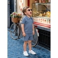 thumbnail image 6 of BemeyourBBs Toddler Baby Boy Summer Clothes Infant Baby Boys Summer 2 Piece Outfits 6 12 18 24 Months 2 3 4 Years Waffled Short Sleeve Lapel Collar Half Zip Shirt Tops and Shorts 2Pcs Set, 6 of 9