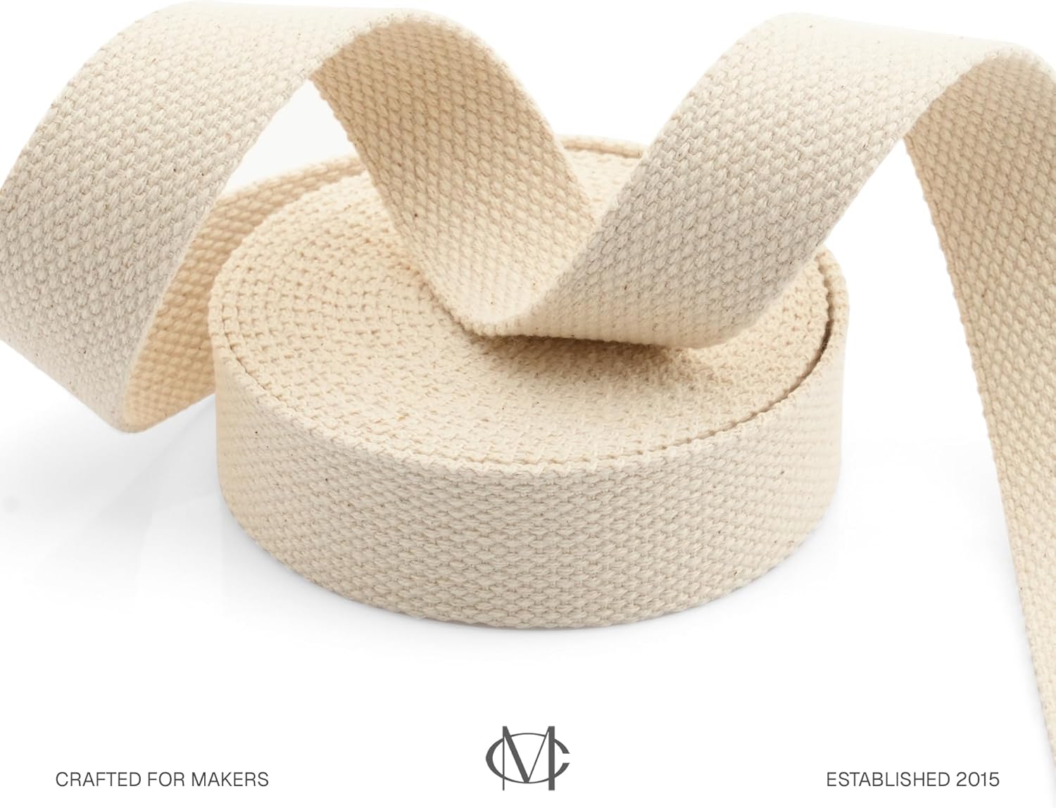 Natural Cotton Webbing Ribbon for Arts & Crafts, Fabric Purse Strap, Belting, Tote Bags (1 1/4 Inch, 5 Yards)