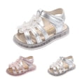 thumbnail image 2 of YunPes Toddler Girls Gladiator Sandals Hook and Loop Soft Sole Flats with Lace Flower Patch Summer Casual Lightweight Shoes for Kids, 2 of 9