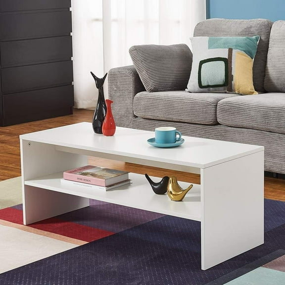 2-Tier Coffee Table Simple Couch Sofa Side End Table Tea Accent Table for Living Room Office, 39.4" x 15.7" x 15.7" (White)