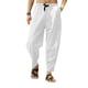 thumbnail image 1 of Pantalones largos casuales para hombre, pantalones cortos de lino de color liso con cordón ajustable, leggings largos estilo hip hop con farol, pantalones para hombre, 1 of 6