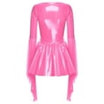 thumbnail image 3 of Yartina Robe Mini en Latex Punk pour Femmes en Cuir PU Brillant, Col en V Profond, Manches Longues en Maille pour Fête et Rave Rose m, 3 of 6